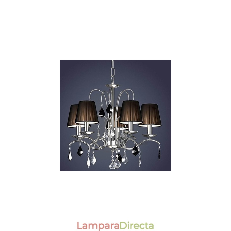Lámpara de araña de cristal con pantalla de tela y 5 luces
