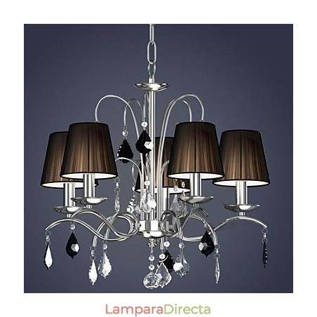 Lámpara de araña de cristal con pantalla de tela y 5 luces Lámpara de araña de cristal con pantalla de tela y 5 luces