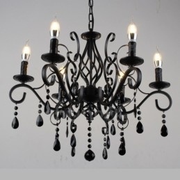 Lámpara colgante de cristal rústico retro vintage, color negro, blanco y azul, de 6 luces