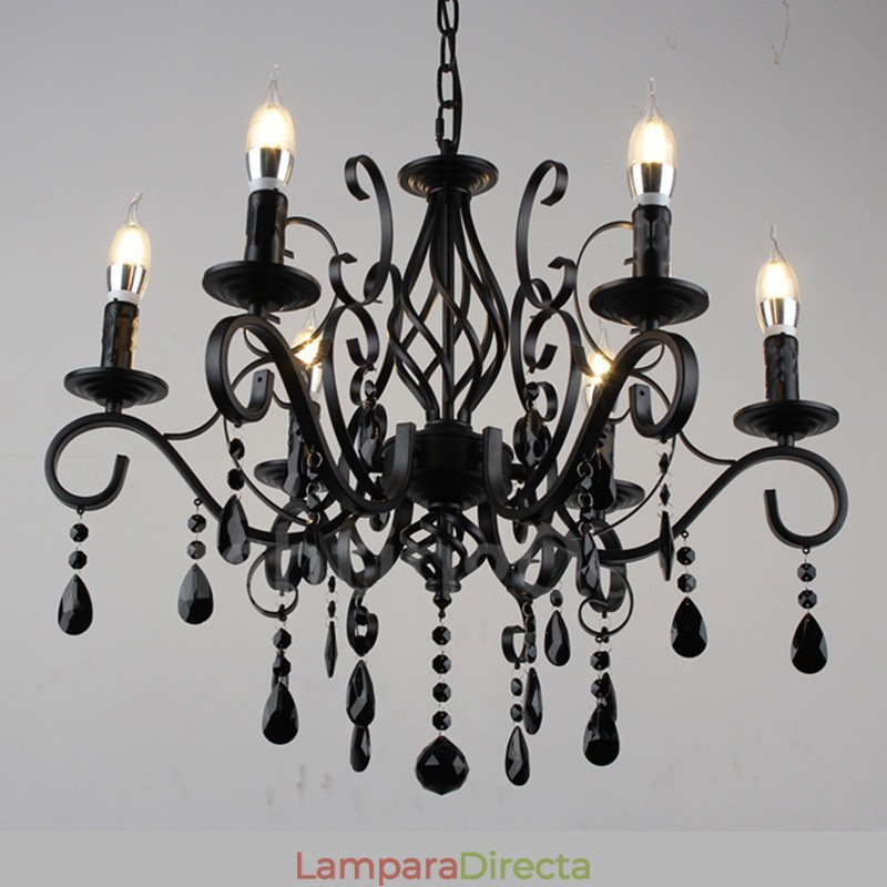 Lámpara colgante de cristal rústico retro vintage, color negro, blanco y azul, de 6 luces