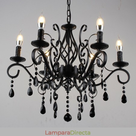 Lámpara colgante de cristal rústico retro vintage, color negro, blanco y azul, de 6 luces Lámpara colgante de cristal rústico retro vintage, color negro, blanco y azul, de 6 luces