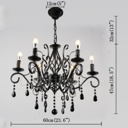 Lámpara colgante de cristal rústico retro vintage, color negro, blanco y azul, de 6 luces