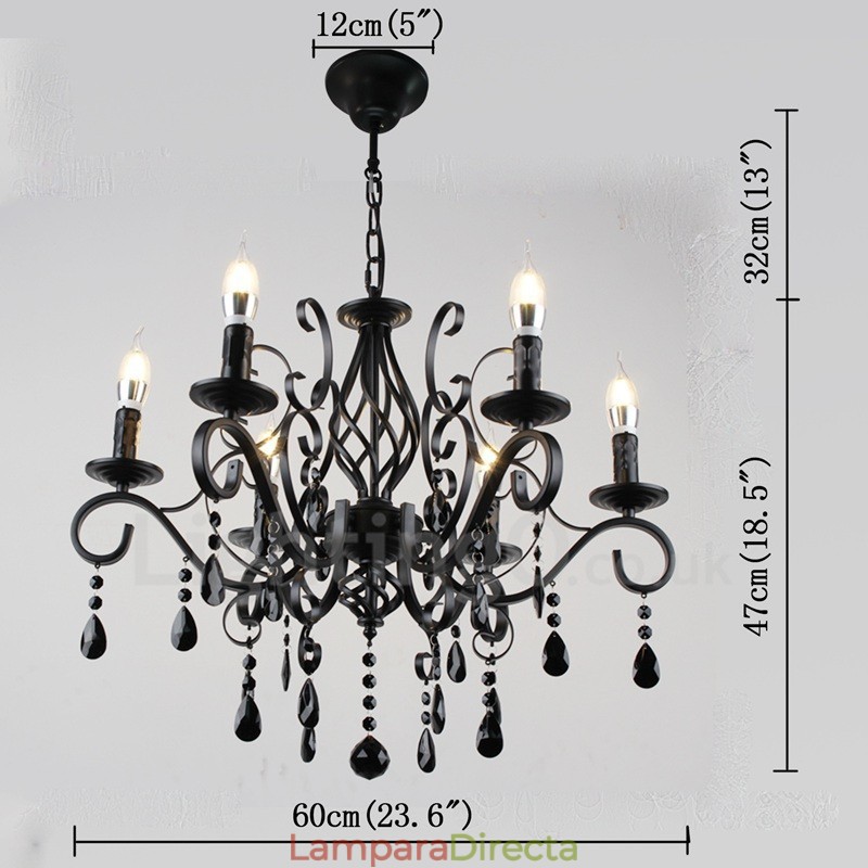 Lámpara colgante de cristal rústico retro vintage, color negro, blanco y azul, de 6 luces