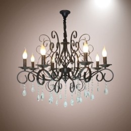 Lámpara colgante estilo vela de 8 luces de cristal, estilo rústico, retro, vintage, color negro