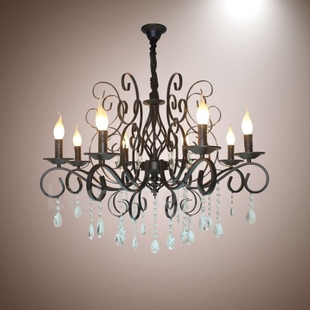 Lámpara colgante estilo vela de 8 luces de cristal, estilo rústico, retro, vintage, color negro Lámpara colgante estilo vela de 8 luces de cristal, estilo rústico, retro, vintage, color negro