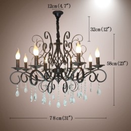 Lámpara colgante estilo vela de 8 luces de cristal, estilo rústico, retro, vintage, color negro