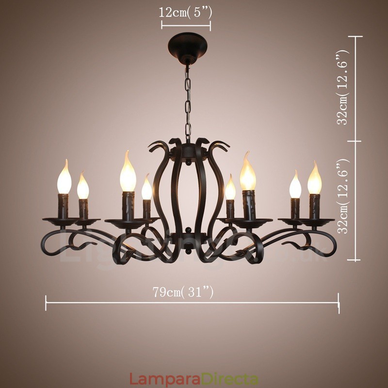 Lámpara colgante rústica retro vintage negra de 8 luces