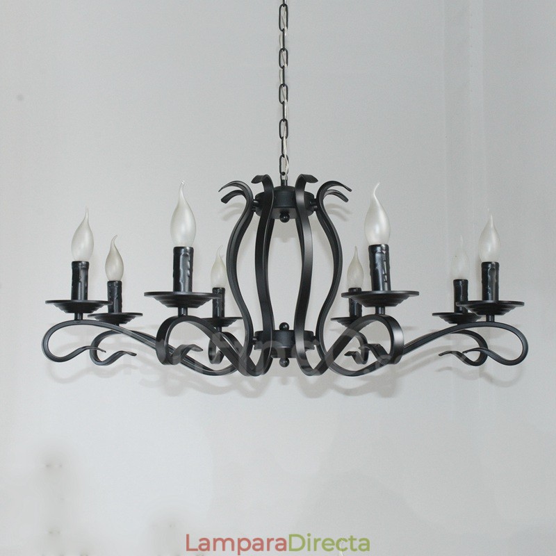 Lámpara colgante rústica retro vintage negra de 8 luces