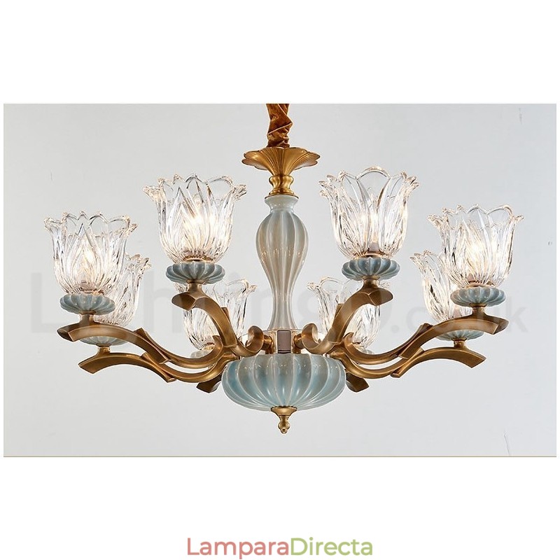 Lámpara colgante retro vintage de cerámica de latón con pantallas de cristal.