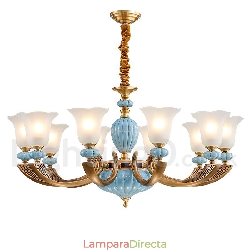 Lámpara colgante retro vintage de cerámica de latón con pantallas de cristal.
