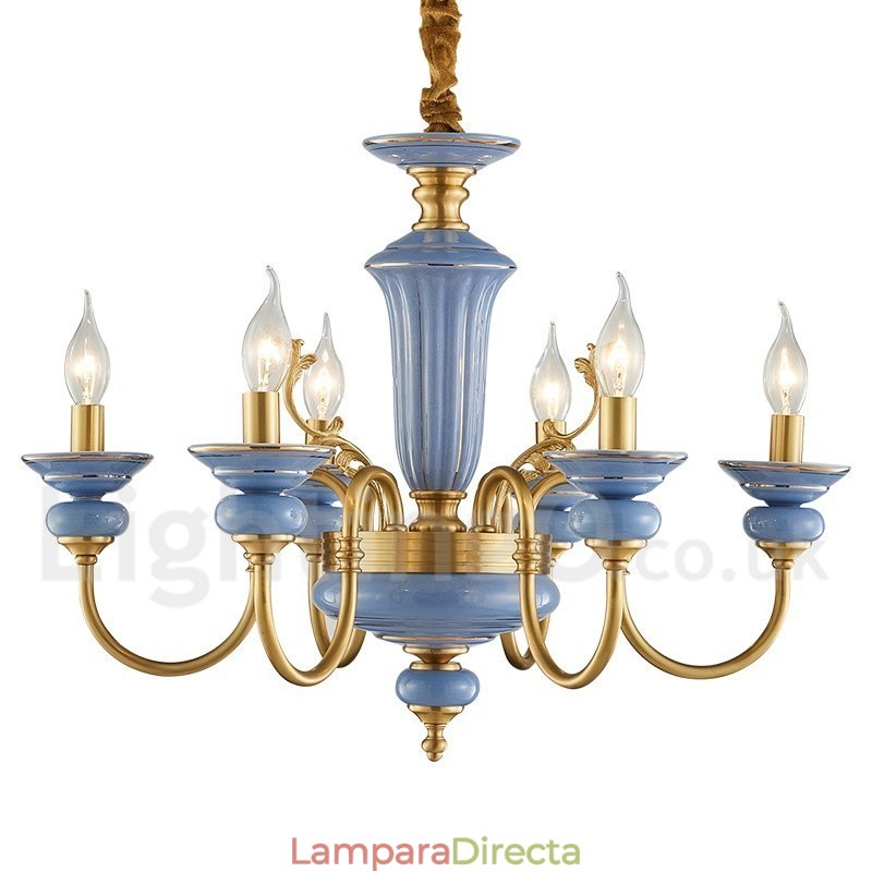Lámpara colgante de vela de cerámica de latón retro vintage