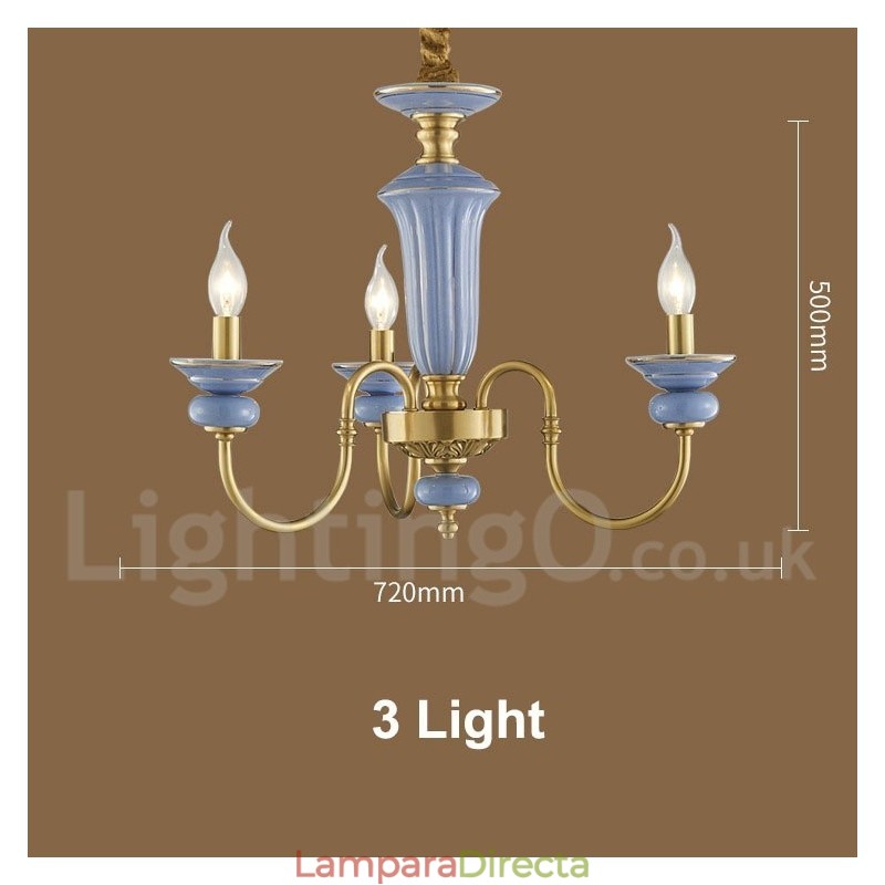 Lámpara colgante de vela de cerámica de latón retro vintage