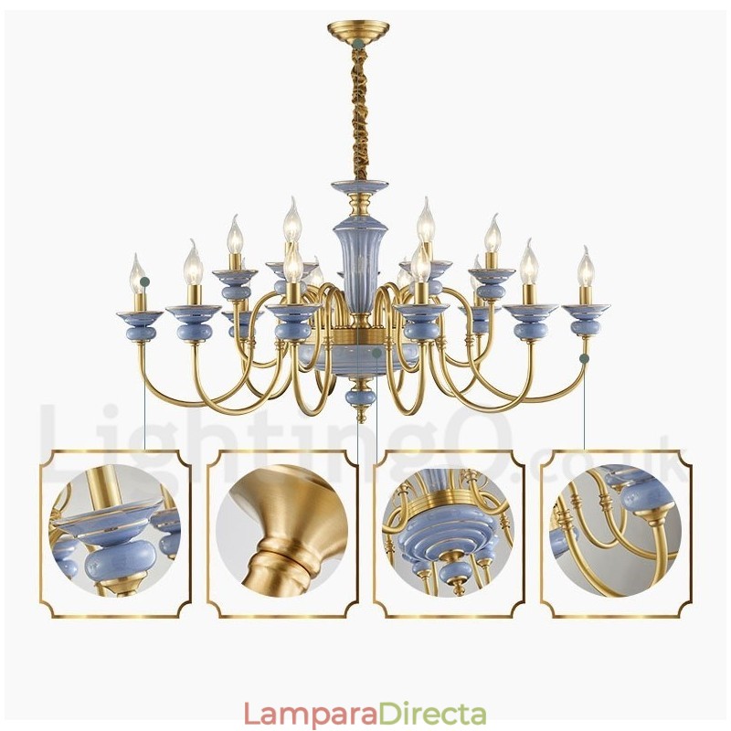 Lámpara colgante de vela de cerámica de latón retro vintage