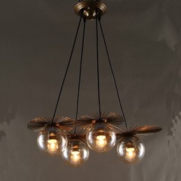 Lámpara de araña redonda de cristal artístico con forma de tallo de frijol