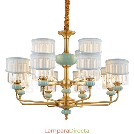 Lámpara colgante de latón puro, lujosa, rústica, retro, vintage, de cerámica, con pantallas de tela y cristal. Lámpara colgante de latón puro, lujosa, rústica, retro, vintage, de cerámica, con pantallas de tela y cristal.