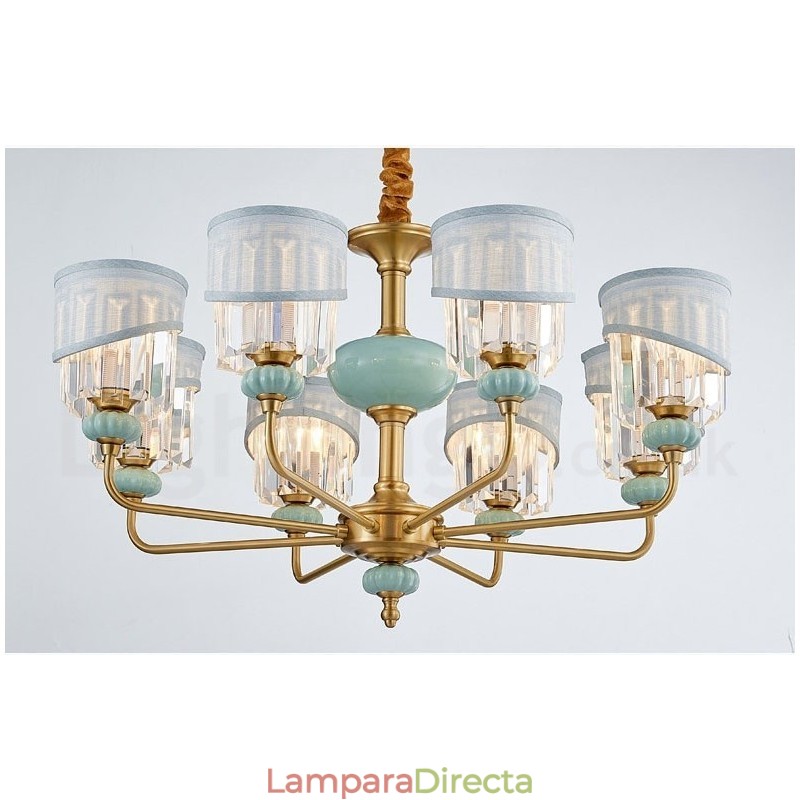 Lámpara colgante de latón puro, lujosa, rústica, retro, vintage, de cerámica, con pantallas de tela y cristal.