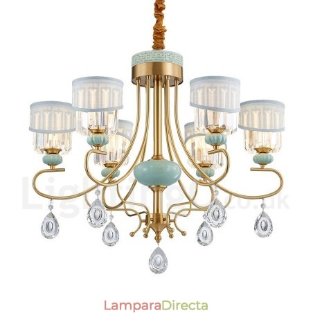 Lámpara colgante de latón puro, lujosa, rústica, retro, vintage, de cerámica, con pantallas de tela y cristal. Lámpara colgante de latón puro, lujosa, rústica, retro, vintage, de cerámica, con pantallas de tela y cristal.