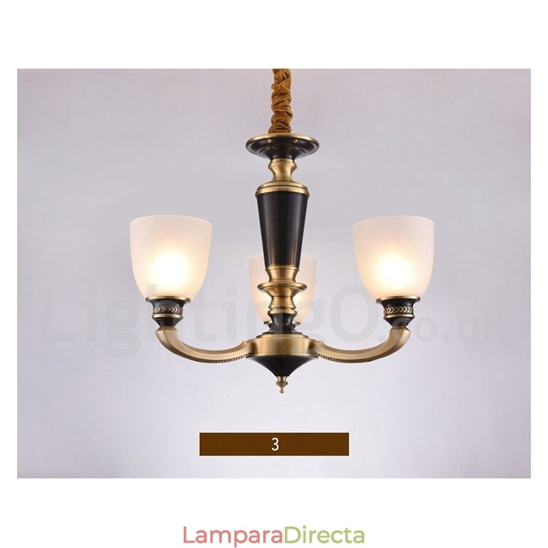 Lámpara colgante de latón puro, estilo rústico, retro, vintage, con pantallas de cristal.