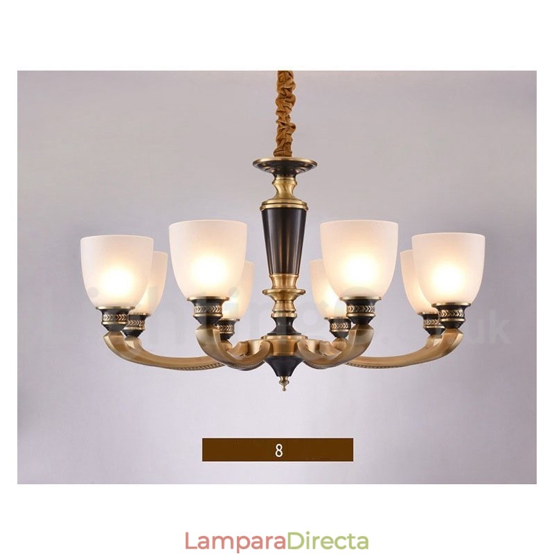 Lámpara colgante de latón puro, estilo rústico, retro, vintage, con pantallas de cristal.