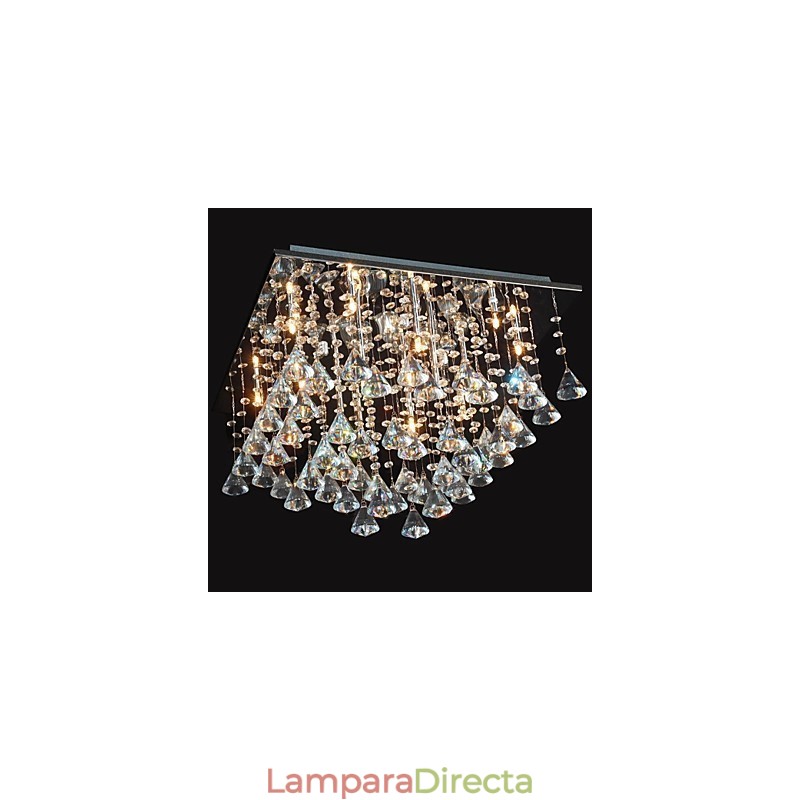 Lámpara de araña clásica tradicional de metal cromado y cristal