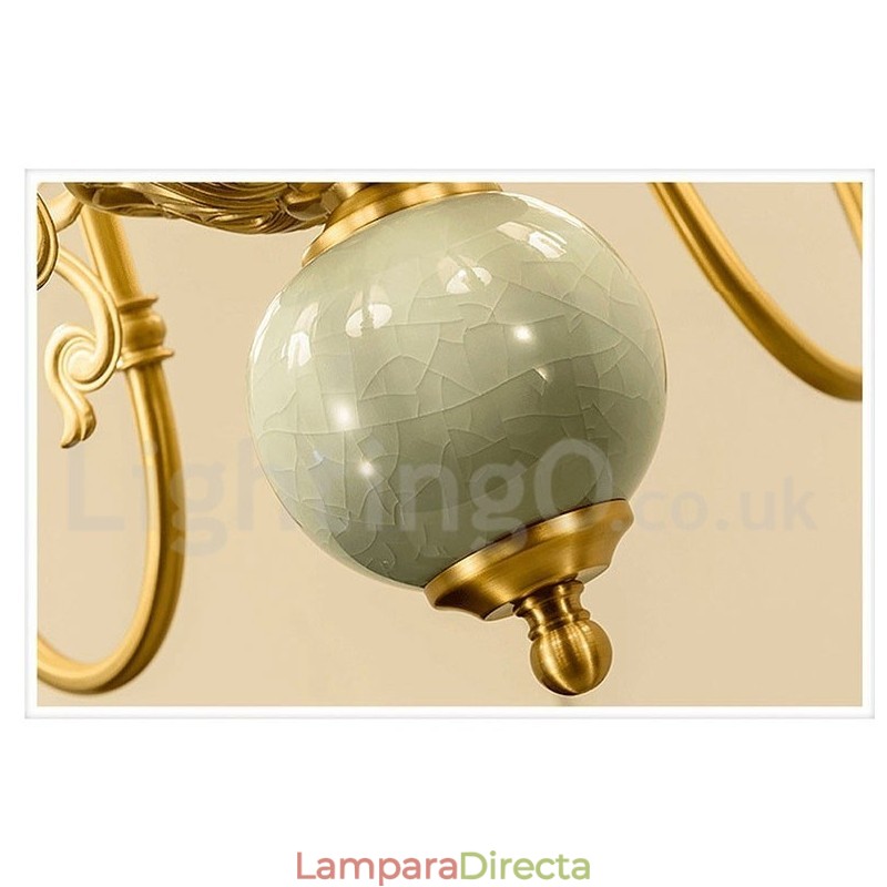 Lámpara colgante de latón puro, lujosa, rústica, retro, vintage, de cerámica y latón con pantallas de tela.