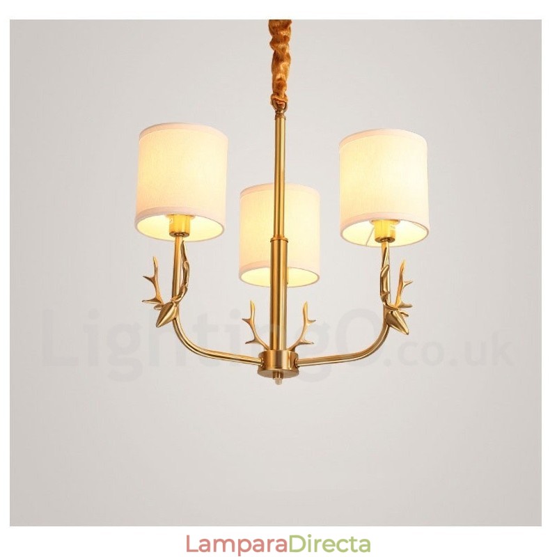 Lámpara colgante de latón puro, lujosa, rústica, retro, vintage, con pantallas de tela.
