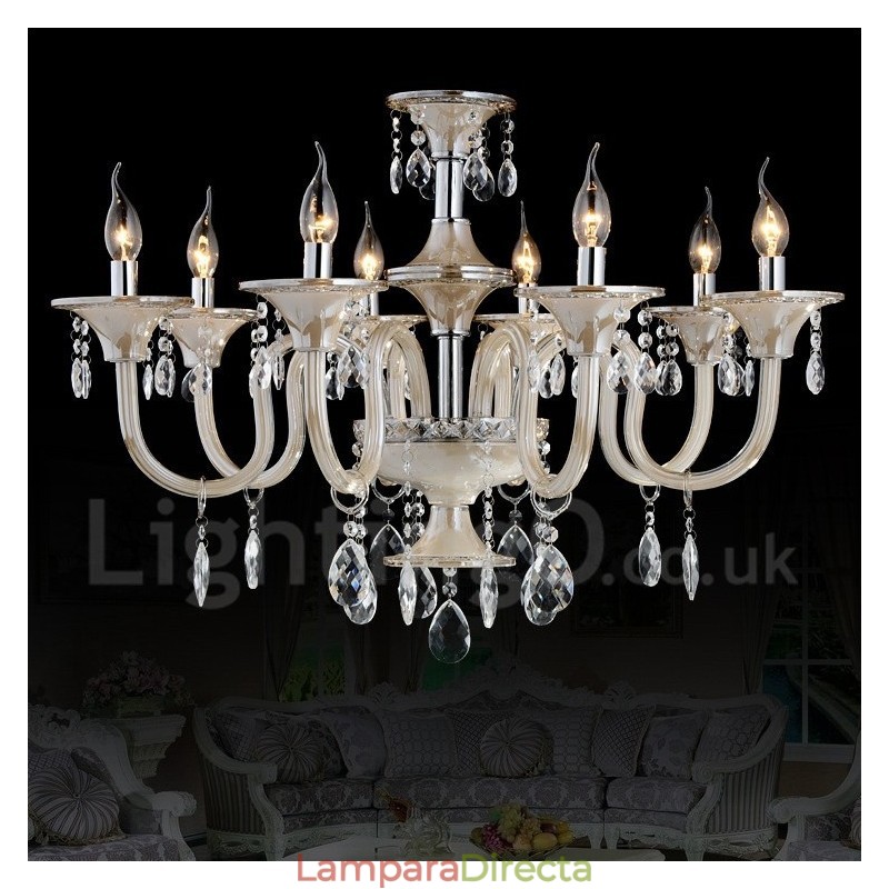 Lámpara colgante de cristal de lujo moderna y contemporánea con forma de vela