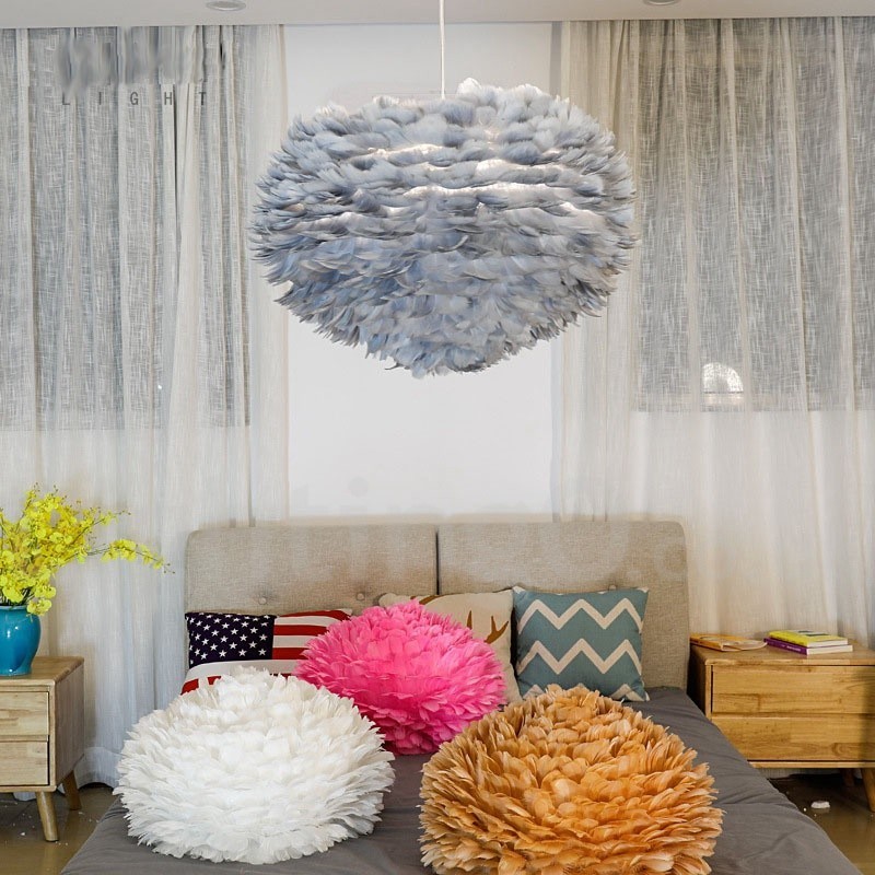 Lámpara colgante moderna y contemporánea con plumas multicolor