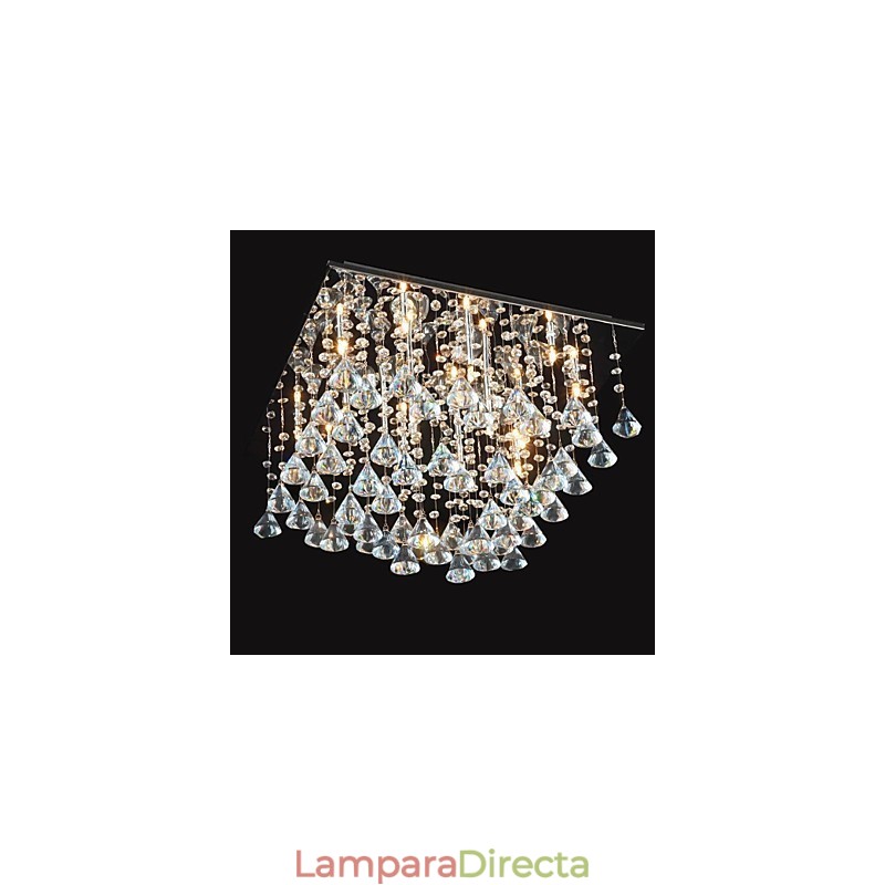 Lámpara de araña clásica tradicional de metal cromado y cristal