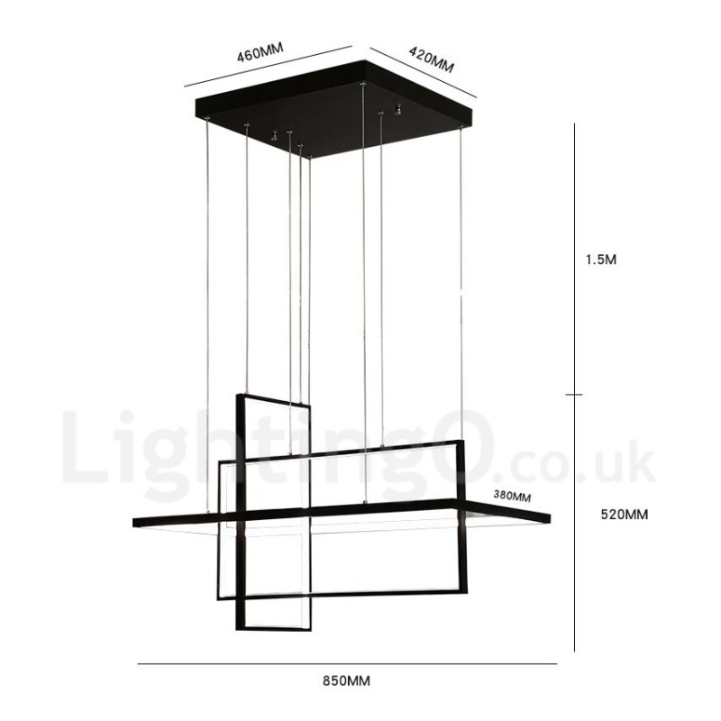 Lámpara colgante lineal regulable con control remoto, luz ambiental, acabados pintados, aluminio, diseño moderno.