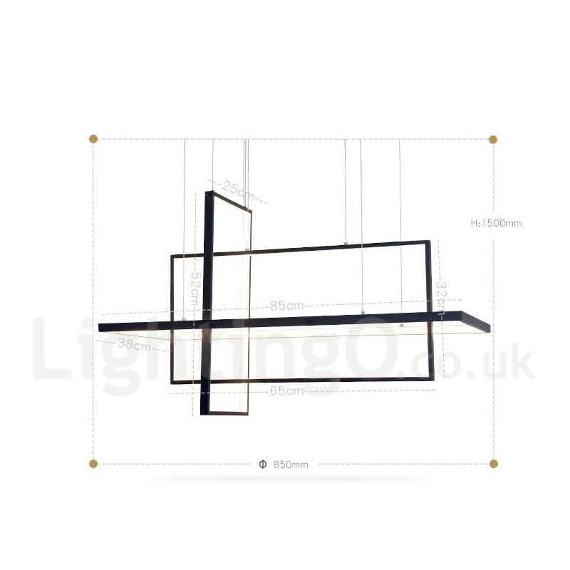 Lámpara colgante lineal regulable con control remoto, luz ambiental, acabados pintados, aluminio, diseño moderno.