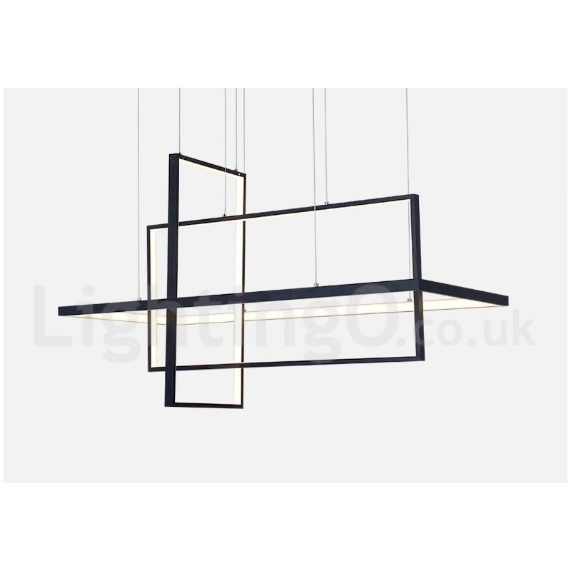 Lámpara colgante lineal regulable con control remoto, luz ambiental, acabados pintados, aluminio, diseño moderno.