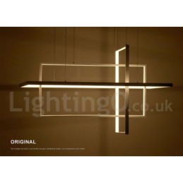 Lámpara colgante lineal regulable con control remoto, luz ambiental, acabados pintados, aluminio, diseño moderno.