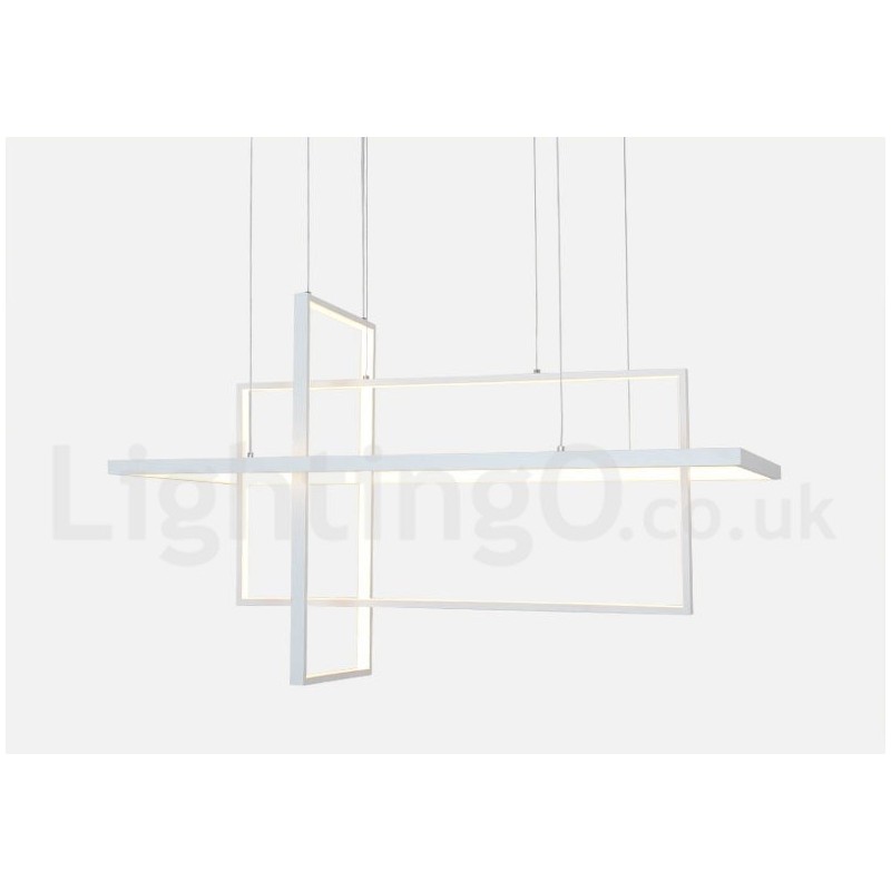 Lámpara colgante lineal regulable con control remoto, luz ambiental, acabados pintados, aluminio, diseño moderno.