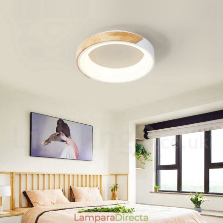 Lámpara de techo redonda de madera multicolor regulable con pantalla acrílica, estilo nórdico. Lámpara de techo redonda de madera multicolor regulable con pantalla acrílica, estilo nórdico.