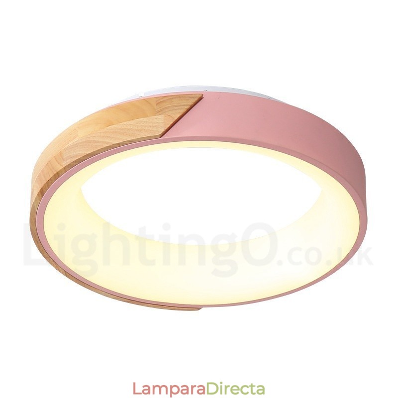 Lámpara de techo redonda de madera multicolor regulable con pantalla acrílica, estilo nórdico.