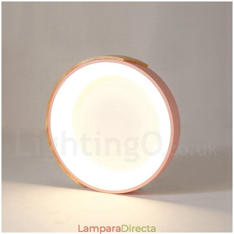 Lámpara de techo redonda de madera multicolor regulable con pantalla acrílica, estilo nórdico.