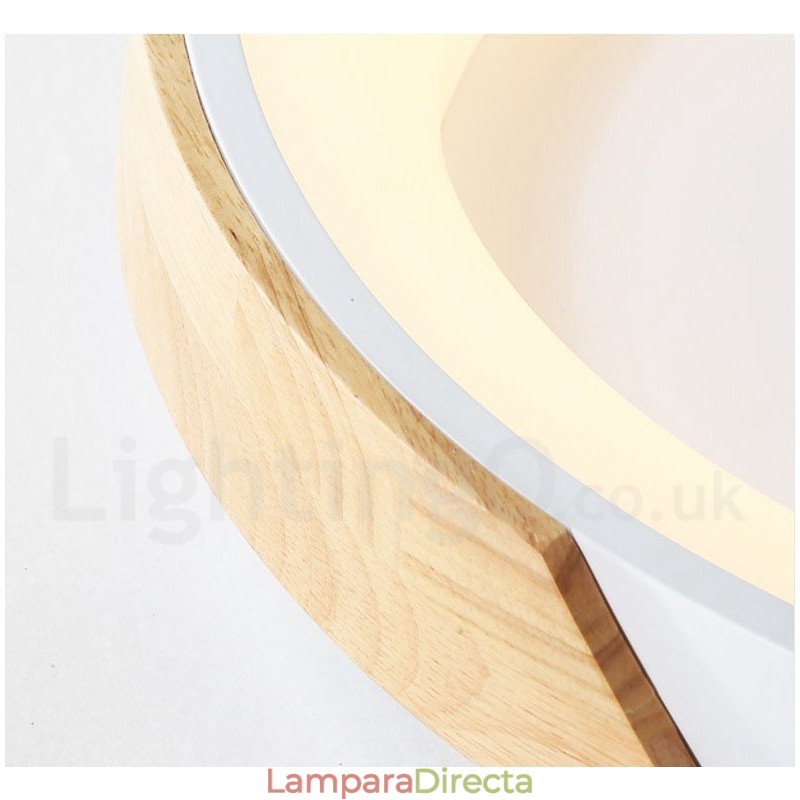 Lámpara de techo redonda de madera multicolor regulable con pantalla acrílica, estilo nórdico.