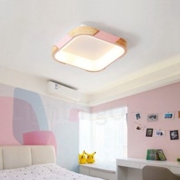 Lámpara de techo cuadrada de madera multicolor regulable con pantalla acrílica, estilo nórdico.