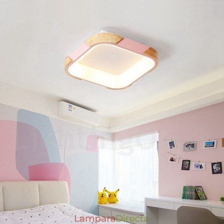 Lámpara de techo cuadrada de madera multicolor regulable con pantalla acrílica, estilo nórdico. Lámpara de techo cuadrada de madera multicolor regulable con pantalla acrílica, estilo nórdico.