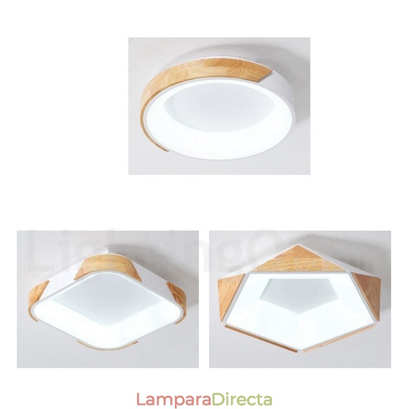 Lámpara de techo cuadrada de madera multicolor regulable con pantalla acrílica, estilo nórdico.