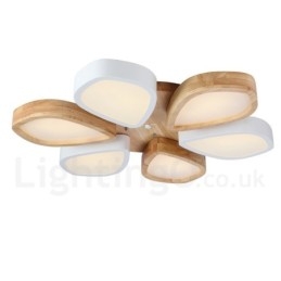 Lámpara de techo de madera de pétalos ultrafina regulable con pantalla acrílica, estilo nórdico
