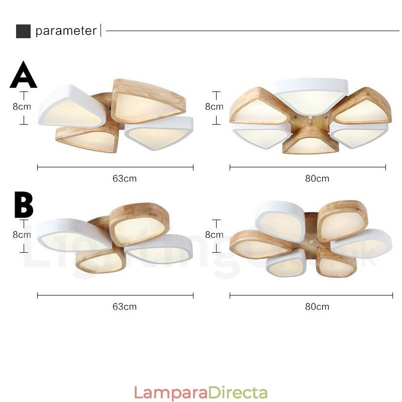 Lámpara de techo de madera de pétalos ultrafina regulable con pantalla acrílica, estilo nórdico
