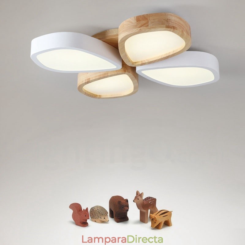 Lámpara de techo de madera de pétalos ultrafina regulable con pantalla acrílica, estilo nórdico