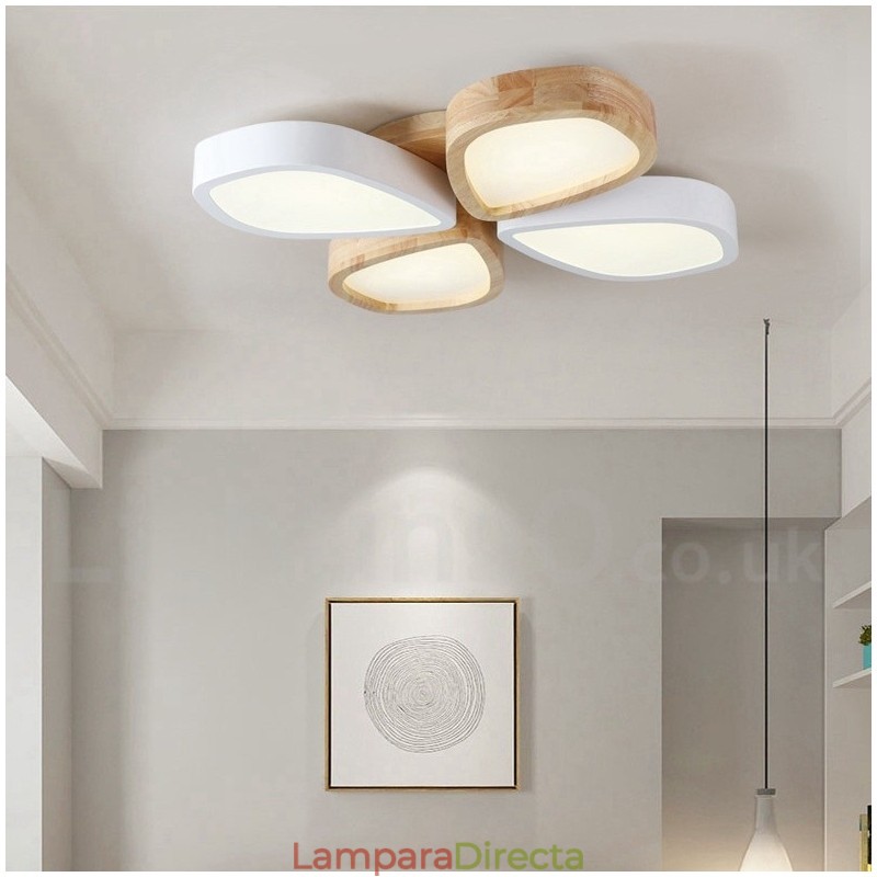Lámpara de techo de madera de pétalos ultrafina regulable con pantalla acrílica, estilo nórdico