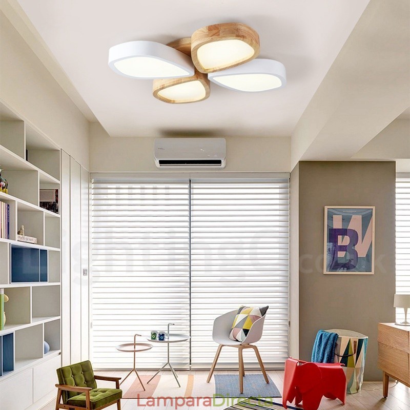 Lámpara de techo de madera de pétalos ultrafina regulable con pantalla acrílica, estilo nórdico