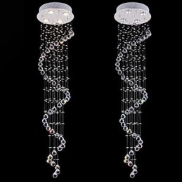 Lámpara colgante de cristal, 4 luces, plateada, transparente, K9, cristal helicoidal, 150 cm de alto.