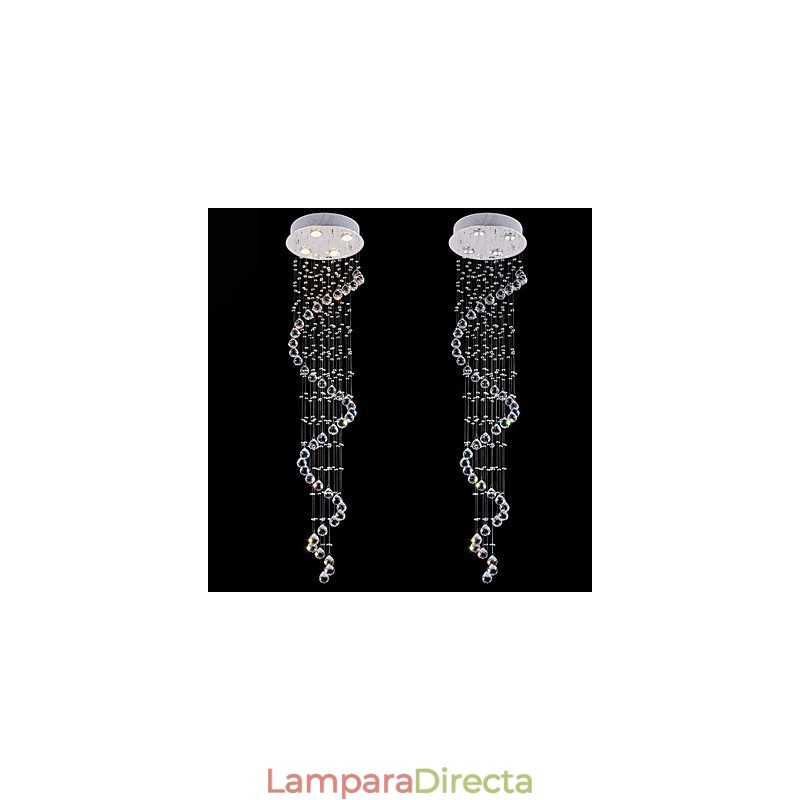 Lámpara colgante de cristal, 4 luces, plateada, transparente, K9, cristal helicoidal, 150 cm de alto.