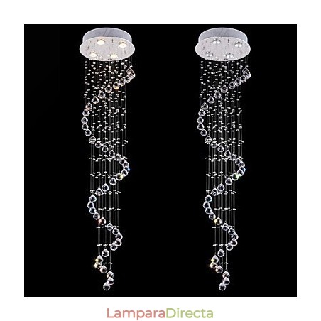 Lámpara colgante de cristal, 4 luces, plateada, transparente, K9, cristal helicoidal, 150 cm de alto. Lámpara colgante de cristal, 4 luces, plateada, transparente, K9, cristal helicoidal, 150 cm de alto.