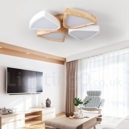 Lámpara de techo de madera de pétalos ultrafina regulable con pantalla acrílica, estilo nórdico